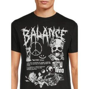 Balance Skull Mens Black Graphic T-Shirt Peace Rose Time Short Sleeve Size 2XL